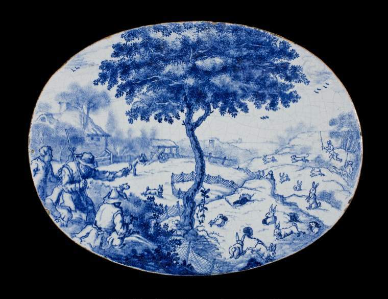 An image of DelftwarePlaque of Rabbit hunting