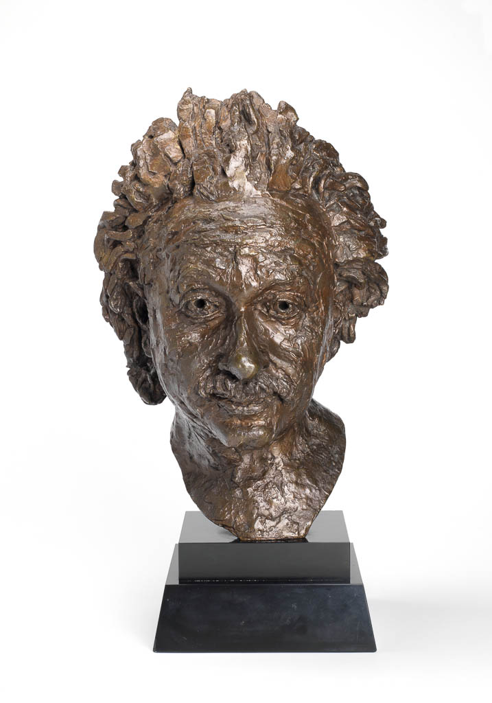An image of Albert Einstein (1879-1955). Epstein, Jacob. Bronze, cast. Height (head) 44.5 cm, width (head) 28.5 cm, diameter (head) 23.0 cm; height (base) 10.2 cm, width (base) 21.0 cm, diameter (base) 18.7 cm, 1933.