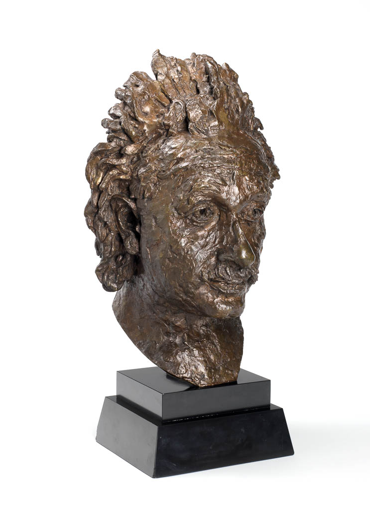 An image of Albert Einstein (1879-1955). Epstein, Jacob. Bronze, cast. Height (head) 44.5 cm, width (head) 28.5 cm, diameter (head) 23.0 cm; height (base) 10.2 cm, width (base) 21.0 cm, diameter (base) 18.7 cm, 1933.