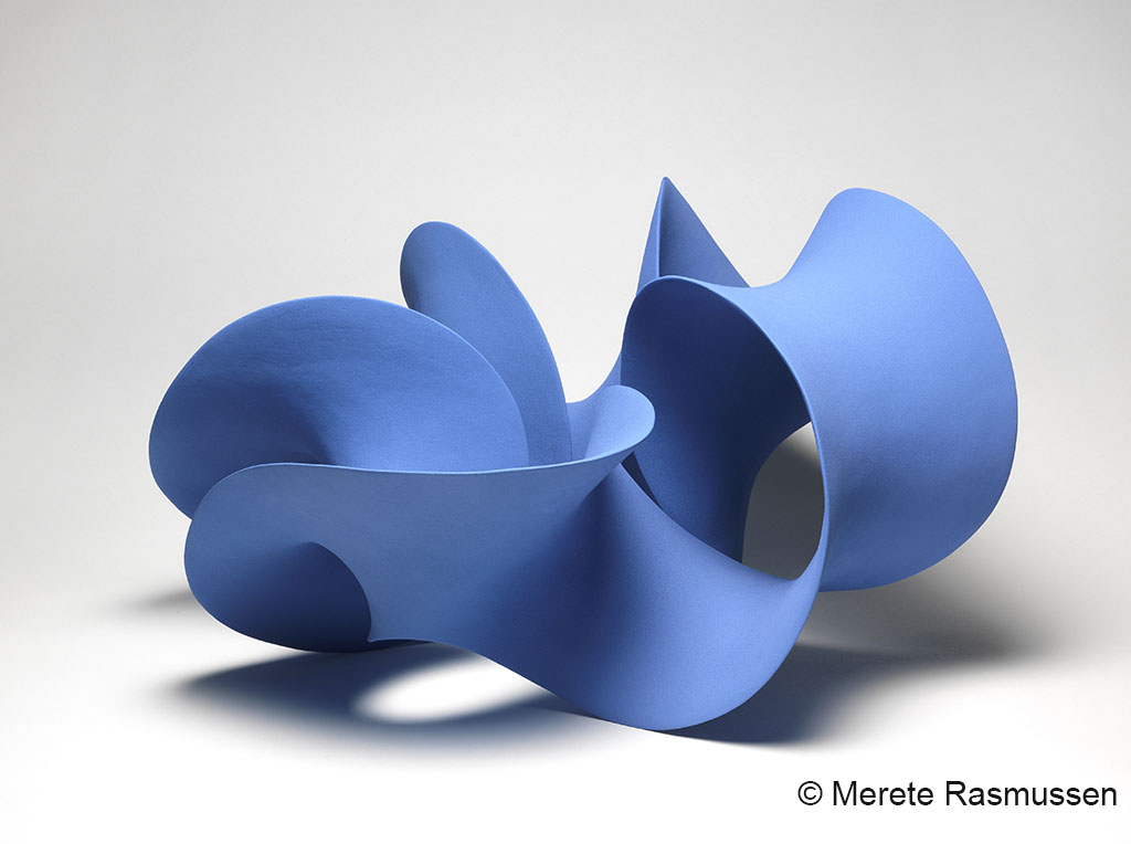 An image of Stoneware/Ceramic form. Blue Twisted Form. Merete Rasmussen (Danish, b.1974). Hand-built stoneware sculpture coated with blue slip, height 40cm, 2011. Given by Nicholas and Judith Goodison through The Art Fund.