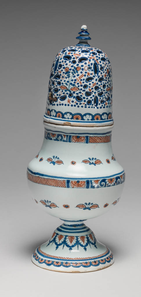 An image of Sugar Caster. Unknown Maker. Production Place: Rouen, France. Tin-glazed earthenware, early 18th Century. Repaired.