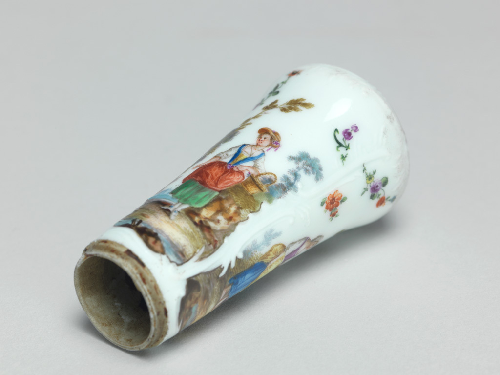 An image of Cane-handle. Meissen Porcelain Factory, Saxony. Hard-paste porcelain. 18th Century. Rococo.