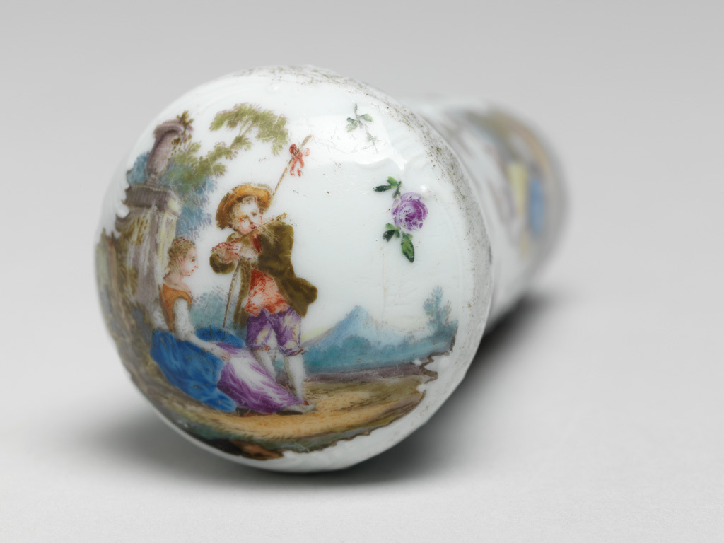 An image of Cane-handle. Meissen Porcelain Factory, Saxony. Hard-paste porcelain. 18th Century. Rococo.