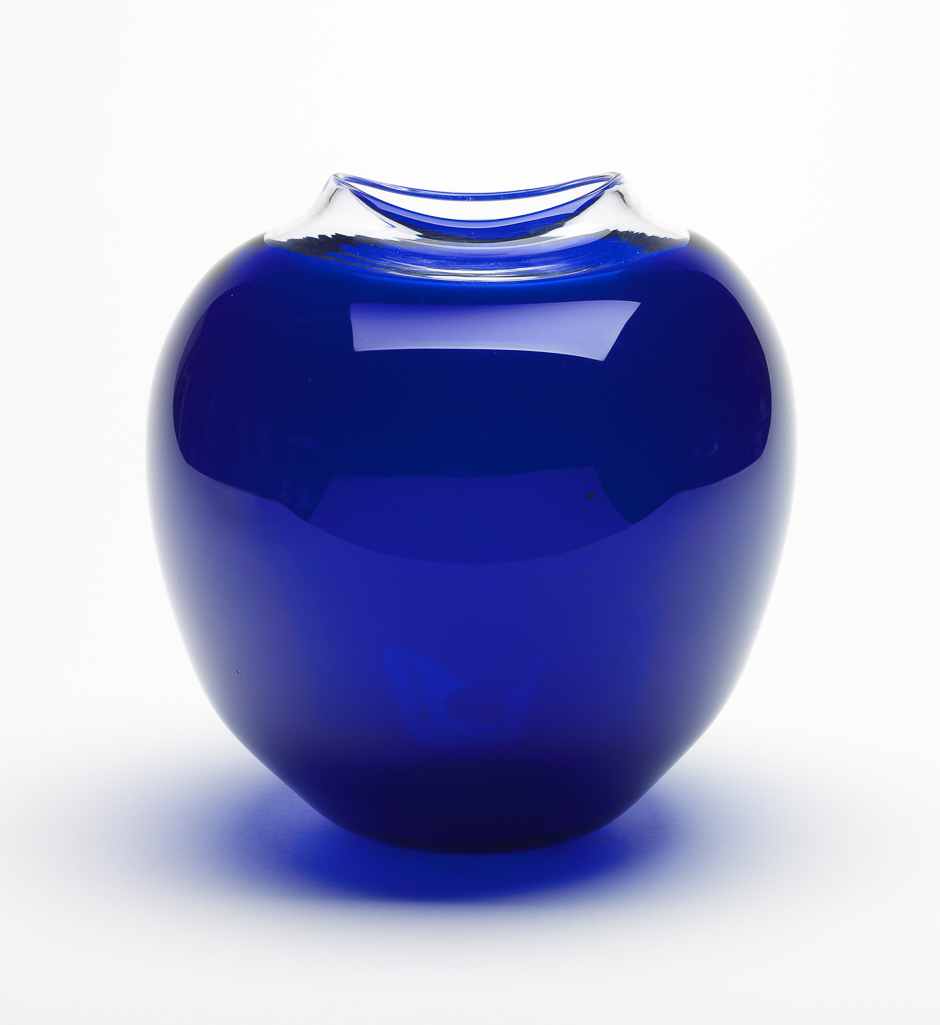 An image of Vase. Hamada, Yoshio (Japanese,1944-2011). Globular deep blue ovoid glass vase, with oval rim. 20th century.