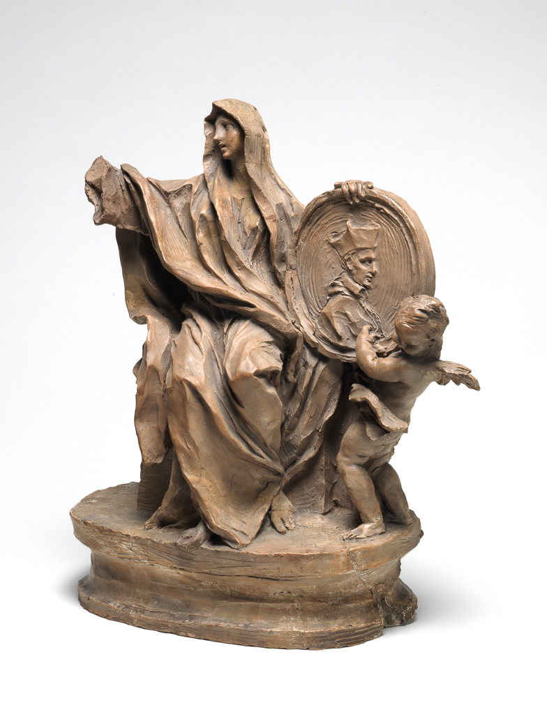 An image of Ferrata, Ercole, Cafà, Melchiorre. Bozzetto for the Monument to Cardinal Lelio Falconieri (d. 1648) in the tribuna of S.Giovanni dei Fiorentini, Rome. Sculpture. Terracotta, hand modelled and tooled. After 1660 to 1667. Baroque.