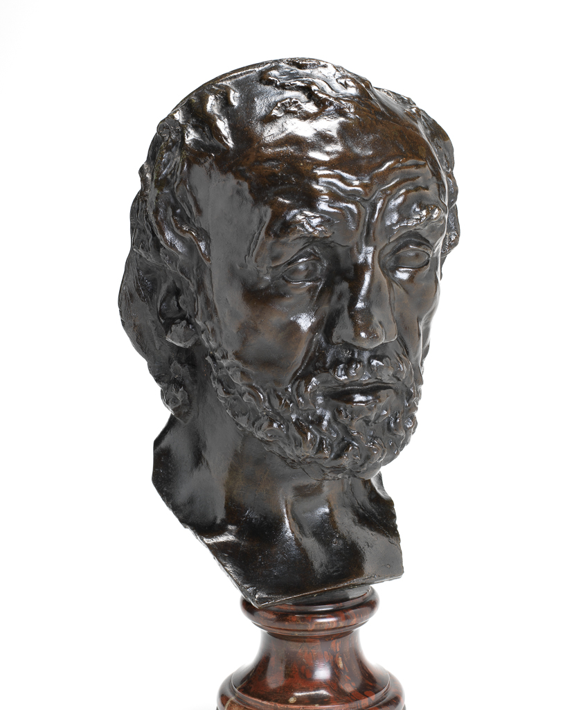 An image of Man with a broken nose ( L'homme au nez cassé). Rodin, Auguste (French, 1840-1917). Bronze, cast, with brown patina, and touches of green, height (whole) 31.1 cm, circa 1881-1916, conceived in plaster 1863-1864. Colmar, Paris. Notes: A marble bust was exhibited at the Salon in 1878. Four bronze casts were made in 1895 by Griffoul, and twelve between 1916 and 1949 by Alexis Rudier, Paris.