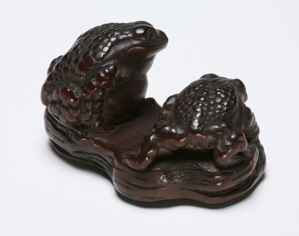 An image of Netsuke. Two toads. Mitsuaki (Japanese). Wood, length 5 cm. Acquisition Credit: Marlay Bequest.