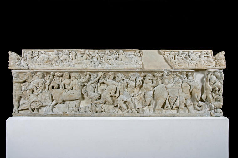A Middle Roman Imperial period (100- 200 CE) sarcophagus, the Pashley sarcophagus, from the port of Arvi, South Crete. Copyright Fitzwilliam Museum 2020.