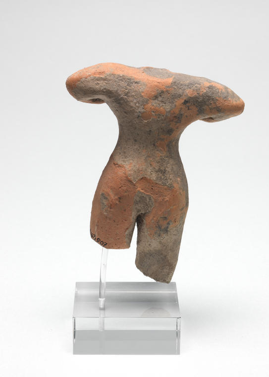 An image of figure statuette votive torso Production Notes  moulded Field Collection  Petsofa Crete Greek Islands Dimensions depth 0.027 mheight 0.082 mwidth 0.064 m