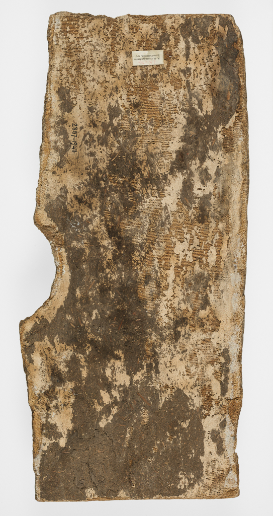 An image of Funerary Equipment. Cartonnage fragment, Isis with outstretched wings, inscribed. Production Place/Find Spot: Egypt. Width 14.4 cm, height 37.3 cm, thickness 0.5 cm, circa 945 B.C.