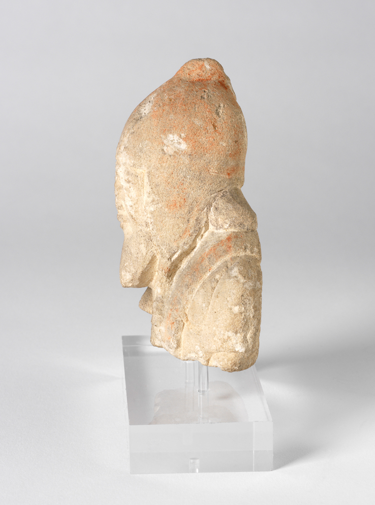 An image of Figure/statuette. Man, wearing cap. Production Place: Cyprus. Find Spot: Salamis, Cyprus. Limestone, height 0.09 m, 600-501 B.C. Archaic Period.