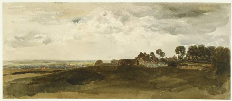 An image of Title/s: In the Lincolnshire fens Maker/s: De Wint, Peter (draughtsman) [ULAN info: British artist, 1784-1849]Technique Description: watercolour over traces of graphite on paper Dimensions: height: 221 mm, width: 525 mm  