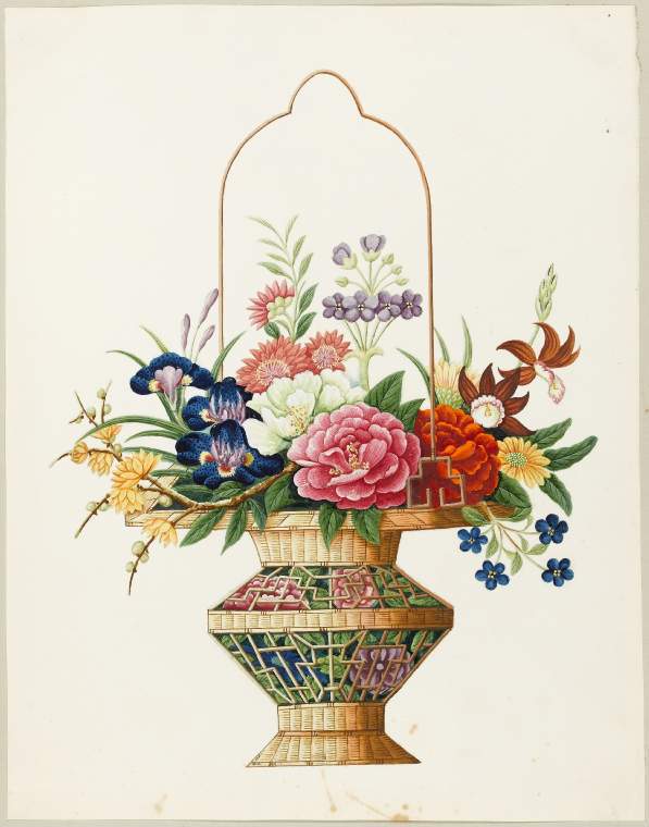 An image of Title/s: A stylized study of mixed flowers with leaves in a fretted Chinese style basket with shaped handle 
Maker/s: Unknown (draughtsman) 
School/Style: Chinese 
Technique Description : watercolour, bodycolour and some white on white paper, tipped in on light grey album page
Dimensions: height: 272 mm, width: 213 mm

 


 
