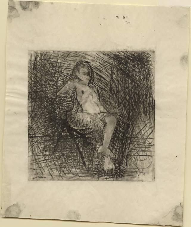 Nude seated on a folding chair