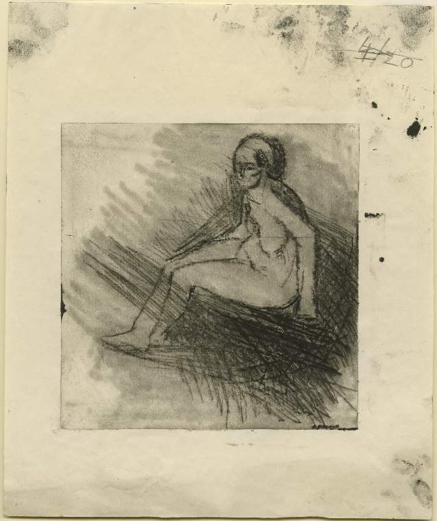 Nude seated on a low chair