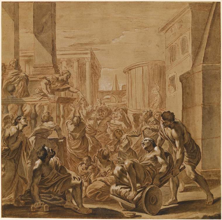 An image of Title/s: Christ healing the sick 
Maker/s: Cestaro, Giacomo attributed to (draughtsman) [ULAN info: Italian artist, 18th cent.]
Technique Description: red chalk, pen and brown ink, grey and brown wash, heightened with white on paper 
Dimensions: height: 381 mm, width: 384 mm

 


 
