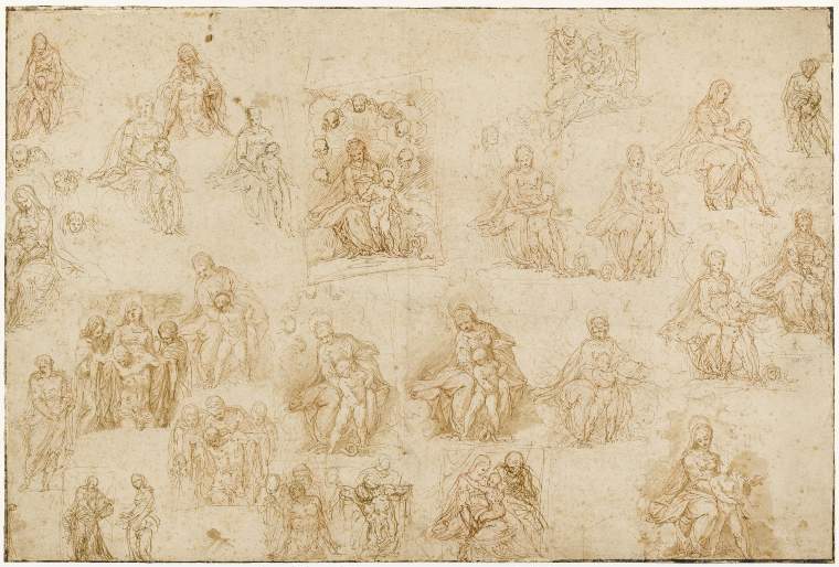 An image of Title/s: Sheet of compositional studies 
Maker/s: Figino, Ambrogio Giovanni (draughtsman) [ULAN info: Italian artist, 1548-1608]
Technique Description: pen and light brown ink, light brown wash, over red chalk, on paper 
Dimensions: height: 263 mm, width: 394 mm

 

 
