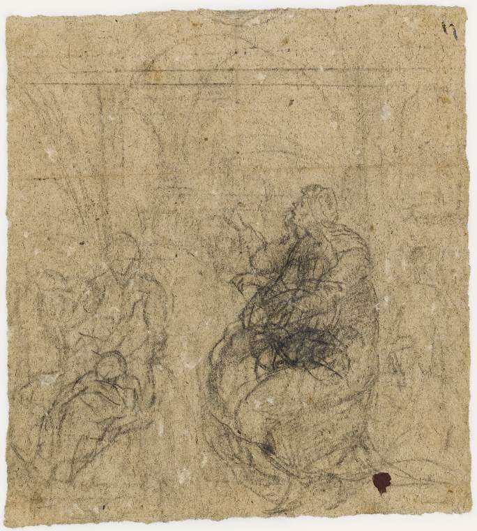 An image of Title/s: Christ appearing to St Gregory (recto title) Maker/s: Carlo Urbino attributed to (draughtsman) Technique Description: pen and brown ink, brown and red wash, heightened with white, on paper, squared for transfer Dimensions: height: 249 mm, width: 210 mm Date: 1553 to 1585 