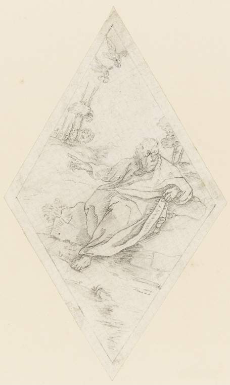 An image of Title/s: Drawing reduced from tracings taken from the inlaid marble pavement of Siena Cathedral during its restoration in the nineteenth centuryTitle/s: Design for a lozenge: Elijah fed by Ravens at Cherith Maker/s: Maccari, Leopoldo (draughtsman) [ULAN info: Italian artist, 1850-1894?]Technique Description: graphite on lightly squared paper Dimensions: height: 177 mm, width: 103 mm