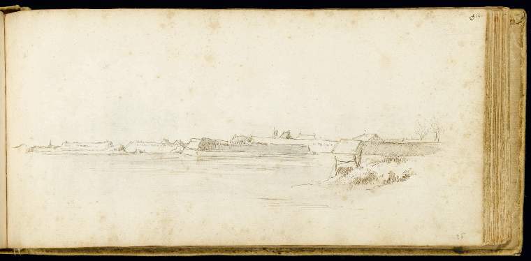 An image of Title/s: Paris Sketch-bookTitle/s: Earthworks or dikes, possibly near Arras Maker/s: Della Bella, Stefano (draughtsman) [ULAN info: 18.V.1610-12.VII.1664; Artist, Italia]Technique Description: pen and brown ink, grey wash, over black chalk on laid paper Dimensions: height: (leaf size): 102 mm, width: (leaf size): 215 mm Date: circa 1640