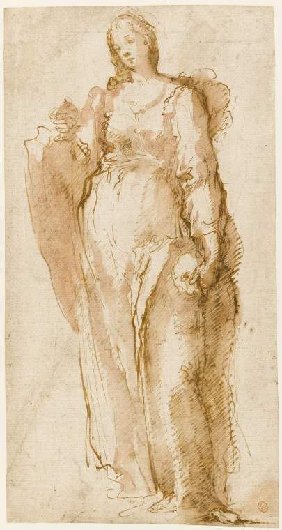 An image of Title/s: St Mary Magdalene 
Maker/s: Beccafumi, Domenico attributed to (draughtsman) [ULAN info: Draughtsman, painter, sculptor, 1486-1551]
Technique Description: pen and brown ink with pink wash, on paper, laid down on card 
Dimensions: height: 214 mm, width: 112 mm

 

 
