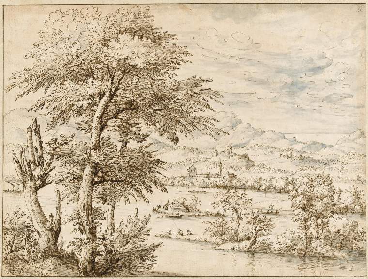 An image of Title/s: Mountainous landscape with a lake 
Maker/s: Cibo, Gherardo (draughtsman) [ULAN info: genoa 1512-1600 Rocca Contrada]
Technique Description: pen, brown ink, grey and blue wash, with a line of brown ink bordering it on three sides, on paper 
Dimensions: height: 219 mm, width: 292 mm

 

 
