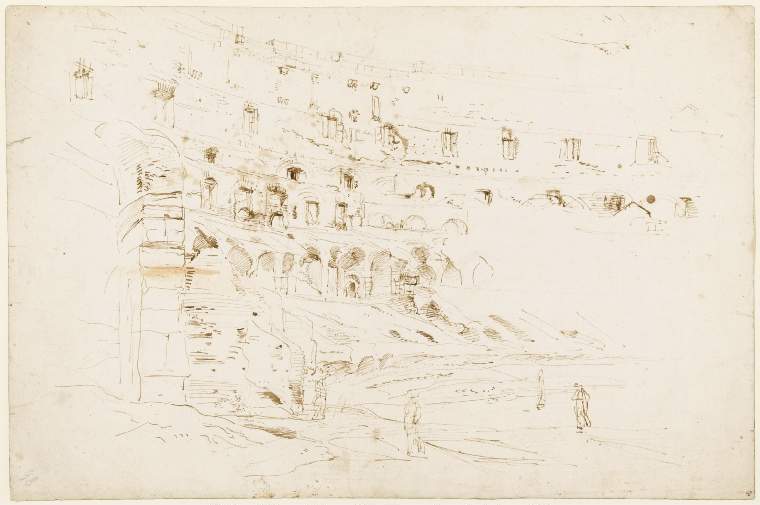 An image of Title/s: The Colosseum Maker/s: Wittel, Gaspar van (draughtsman) [ULAN info: 1652/1653-13.IX.1736; Artist, Painter, Napoli, Roma]Technique Description: pen and brown ink on paper Dimensions: height: 280 mm, width: 419 mm