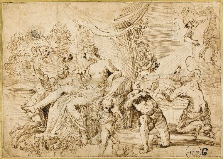 An image of Title/s: Circe transforming the companions of Ulysses into animals
Maker/s: BRIZIO, Francesco  (Bologna c.1574-1623 Bologna)
Technique Description: pen and brown ink, brown wash, slight touches of red and black chalk on paper 
Dimensions: height: 149 mm, width: 210 mm

 

 
