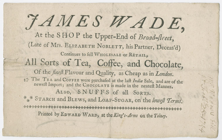Trade card of James Wade