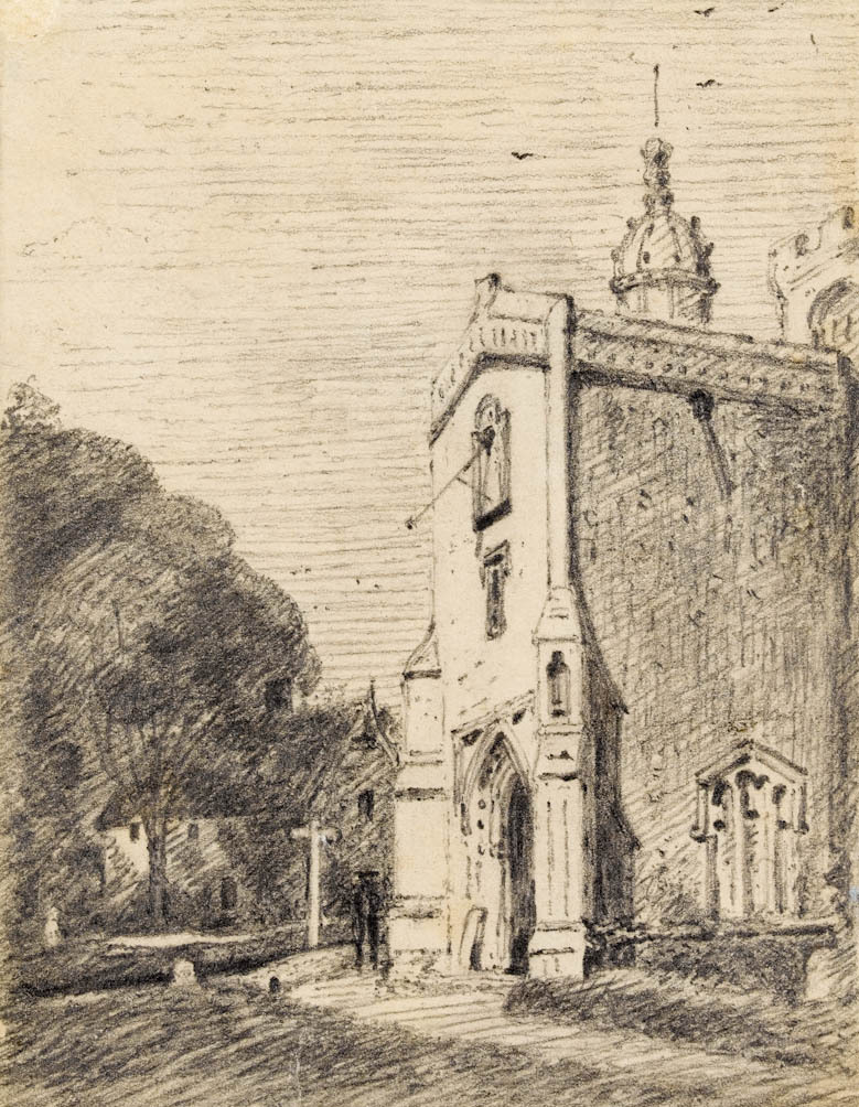 An image of Constable, John Porch of East Bergholt Church from the South East (1814-1815). drawing (graphite on paper).