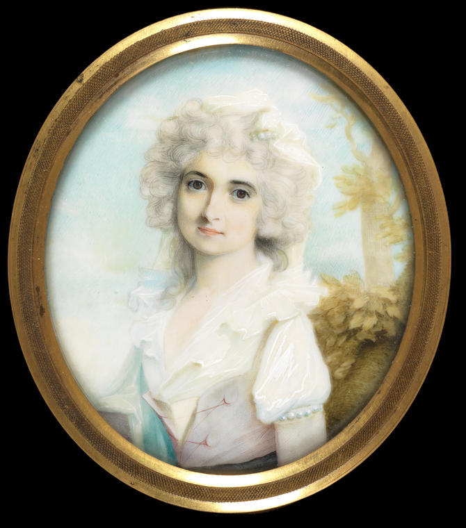 An image of Hazlehurst, Thomas. Maria Bushby 1773-1850. Watercolour on ivory. 1790.