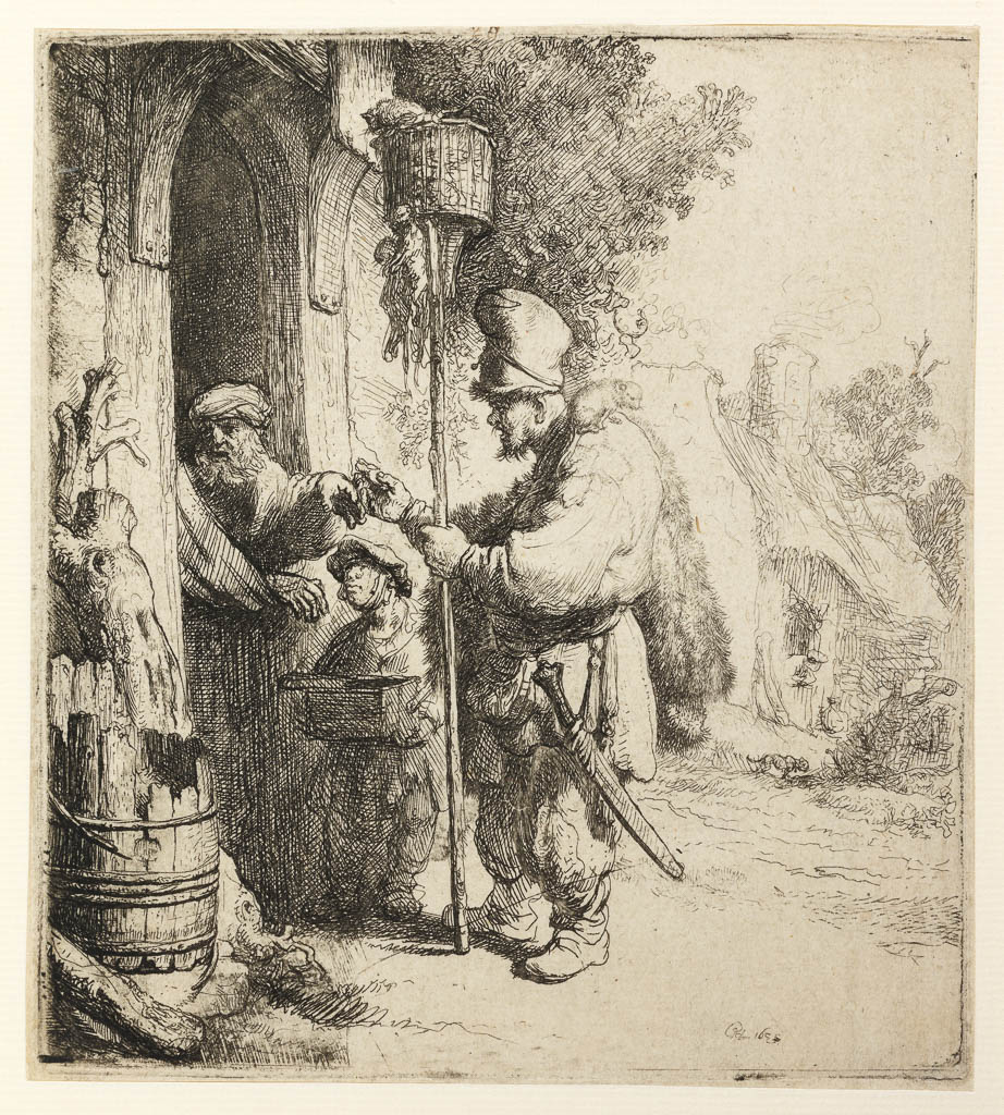An image of The rat catcher. Rembrandt Harmensz. van Rijn (Dutch, 1606-1669). Etching, engraving, black carbon ink on laid paper, height, plate, 140 mm, width, plate, 125 mm; height, sheet, 143 mm, width, sheet, 128 mm, 1632.