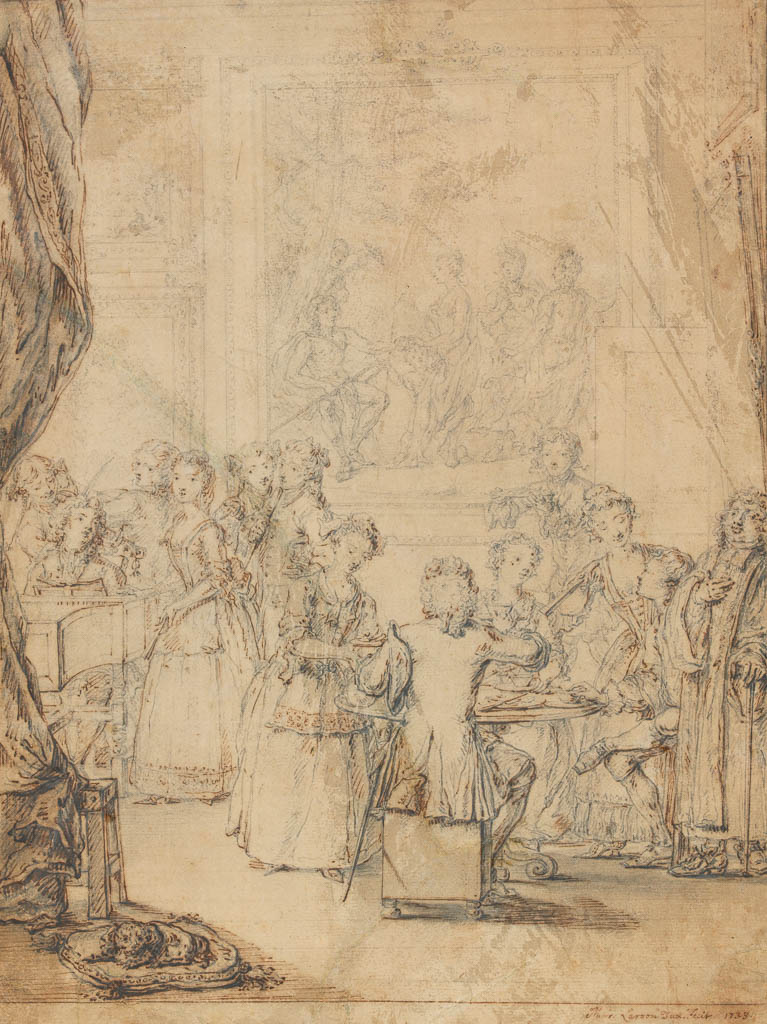 An image of Title/s A musical party at Montagu House, 1733 Maker/s Laroon, Marcellus (draughtsman) [ULAN info: British artist, 1679-1774] Category drawing Name drawing School/Style British Technique Description  pen and ink over graphite with a little wash on paper Dimensions height: 357 mmwidth: 266 mm Date 1733 Provenance given: The Friends of the Fitzwilliam Museum 1947-02 (Filtered for: Paintings, Drawings and Prints) Bendall Martyn (for whom executed); Randall Davies, 10-12 Feb. 1947 (267) Inscriptions/Marks 1.signaturePosition: lower rightMethod: inkContent: Mar: Laroon Dux. Fecit2.datePosition: lower right, following the aboveMethod: inkContent: 1733 Documentation 1.Davies, Rhys (1923) Chats on Old English Drawings, [page: 76]  Material/s  ink (medium) graphite (medium) wash (medium) paper (support)  Accession Number  PD.2-1947 (Paintings, Drawings and Prints)