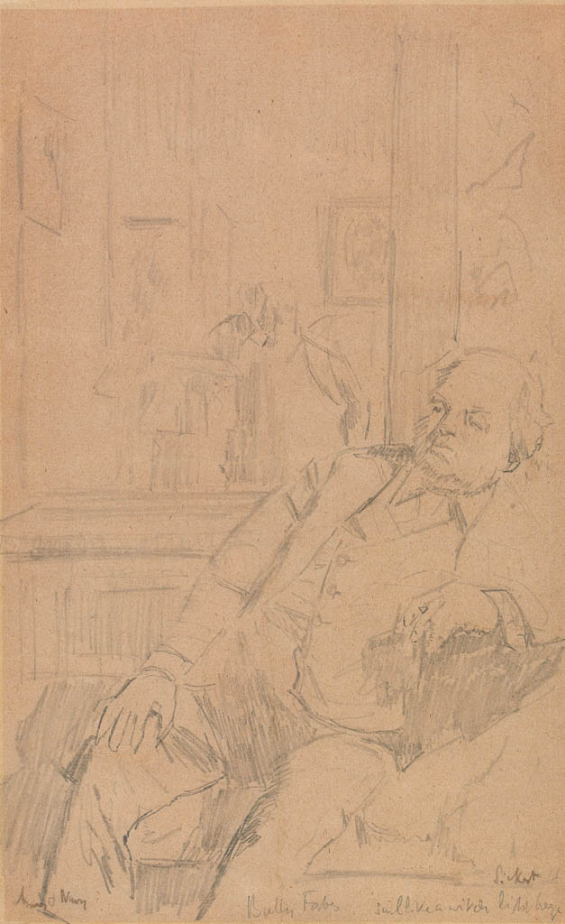 An image of Bully Forbes. Sickert, Walter Richard. Graphite on paper, height 340 mm, width 213 mm, circa 1914. A study for 'Army and Navy'.