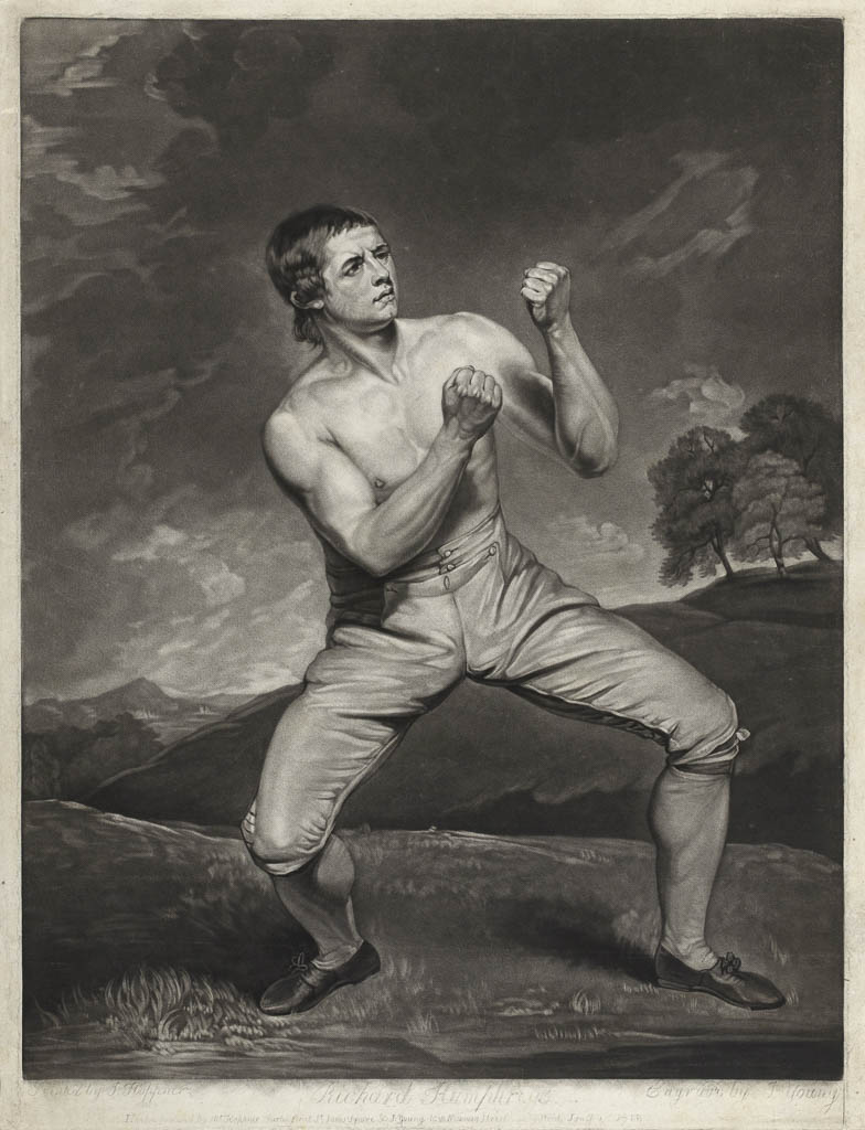 An image of The boxer Richard Humphreys. Young, John, printmaker (British, 1755-1825). After Hoppner, John, publisher (British, 1758-1810). Mezzotint, black carbon ink on wove paper, circa 1766.