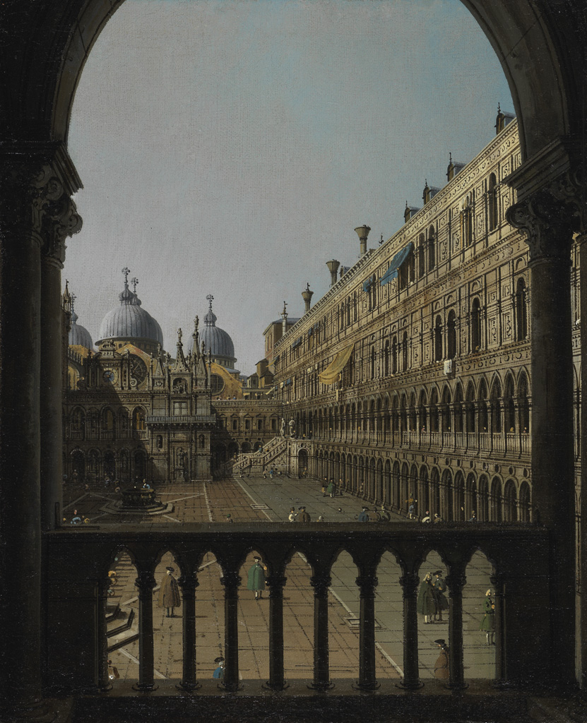 An image of Interior Court of the Doge's Palace. Canaletto (Giovanni Antonio Canal) (Italian). Oil on canvas, height 46.6cm, width 37.5cm, circa 1756.