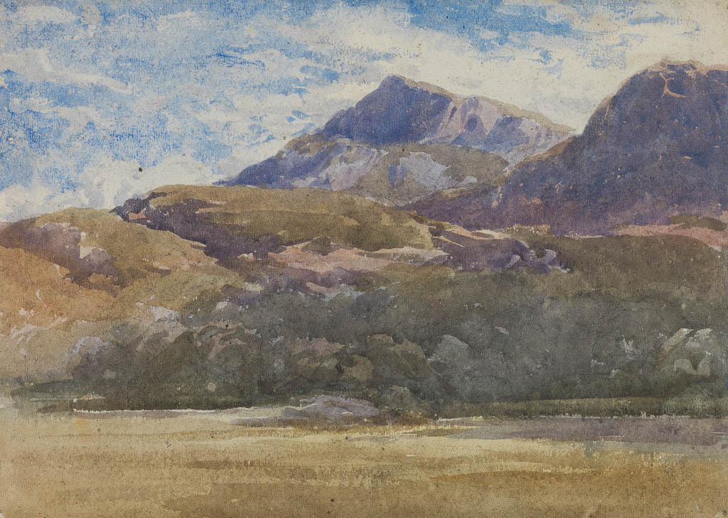 An image of Mountain scene. Cox, David, the elder (British, 1783-1859). Watercolour on paper, height 263 mm, width 368 mm.