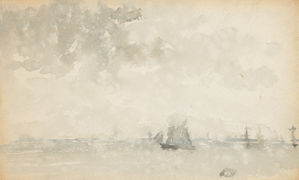 An image of Grey and Silver - North Sea. Whistler, James Abbott McNeill (American, 1834-1903). Watercolour on wove paper, height 165 mm, width 268 mm, circa 1884.