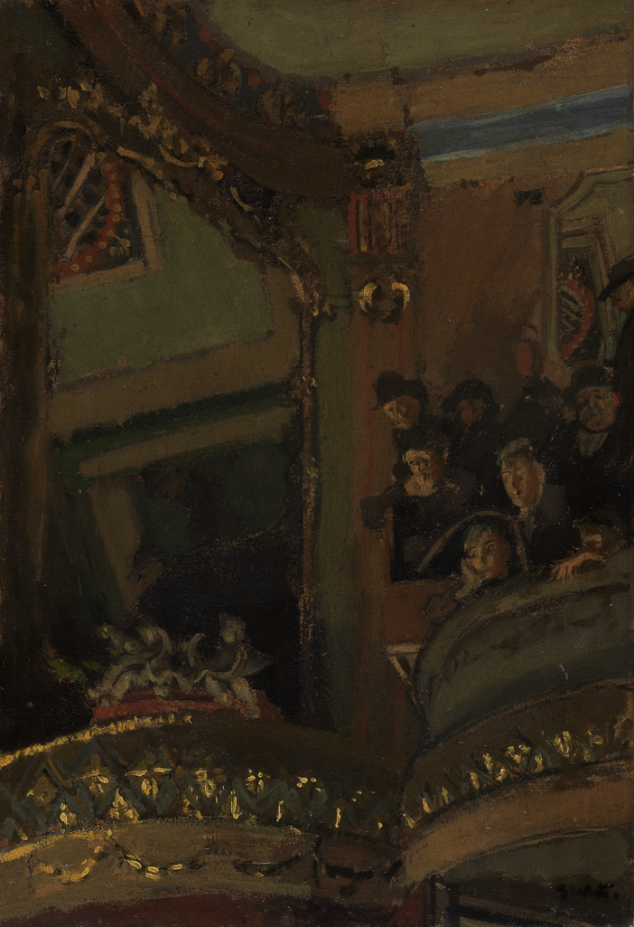 An image of The Old Bedford Music Hall. Sickert, Walter Richard. Oil on canvas, height 54.9 cm, width 38.1 cm, 1894-1895.