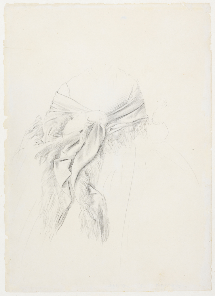An image of Drapery study for The Duchesse de Morbilli. Degas, Edgar (French, 1834-1917). Graphite and black chalk, on paper, laid down, height 312 mm, width 226 mm.