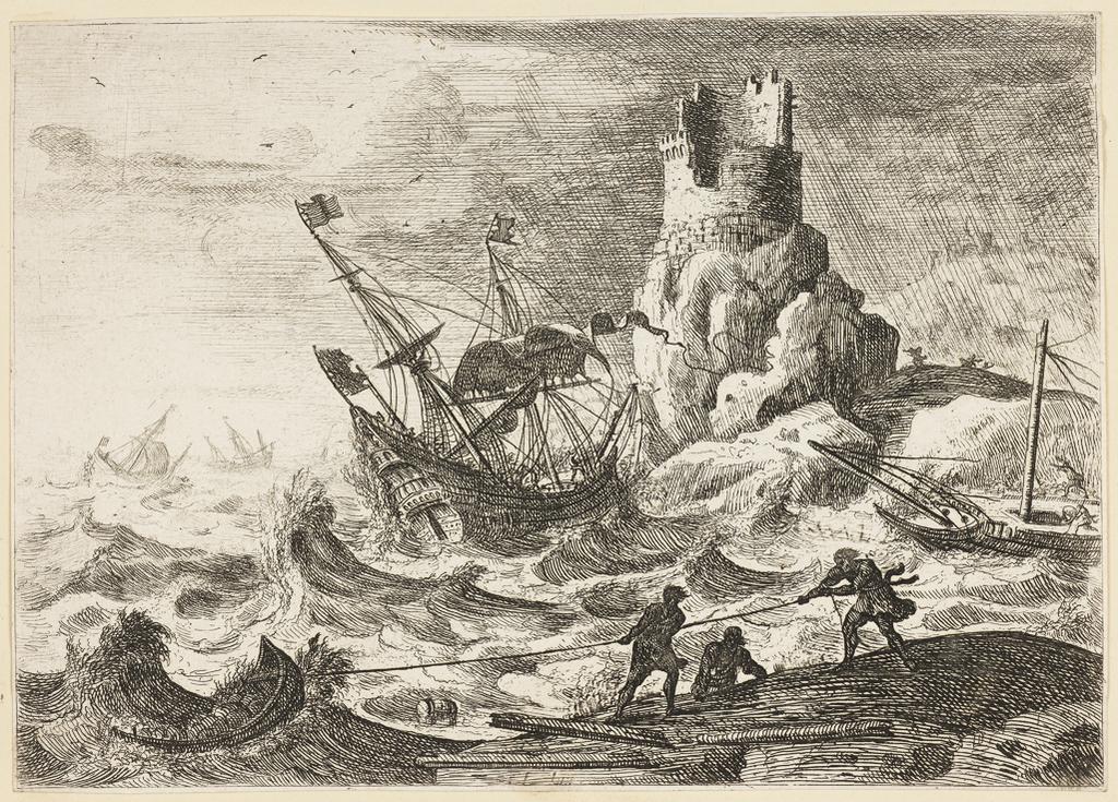 An image of Le Tempête (The tempest). Claude Lorrain (French, 1600-1682). Etching, circa 1630. Production Note: State IVB/VII. Etchings of Claude Lorrain. Lord Fitzwilliam's print album. 38 etchings.