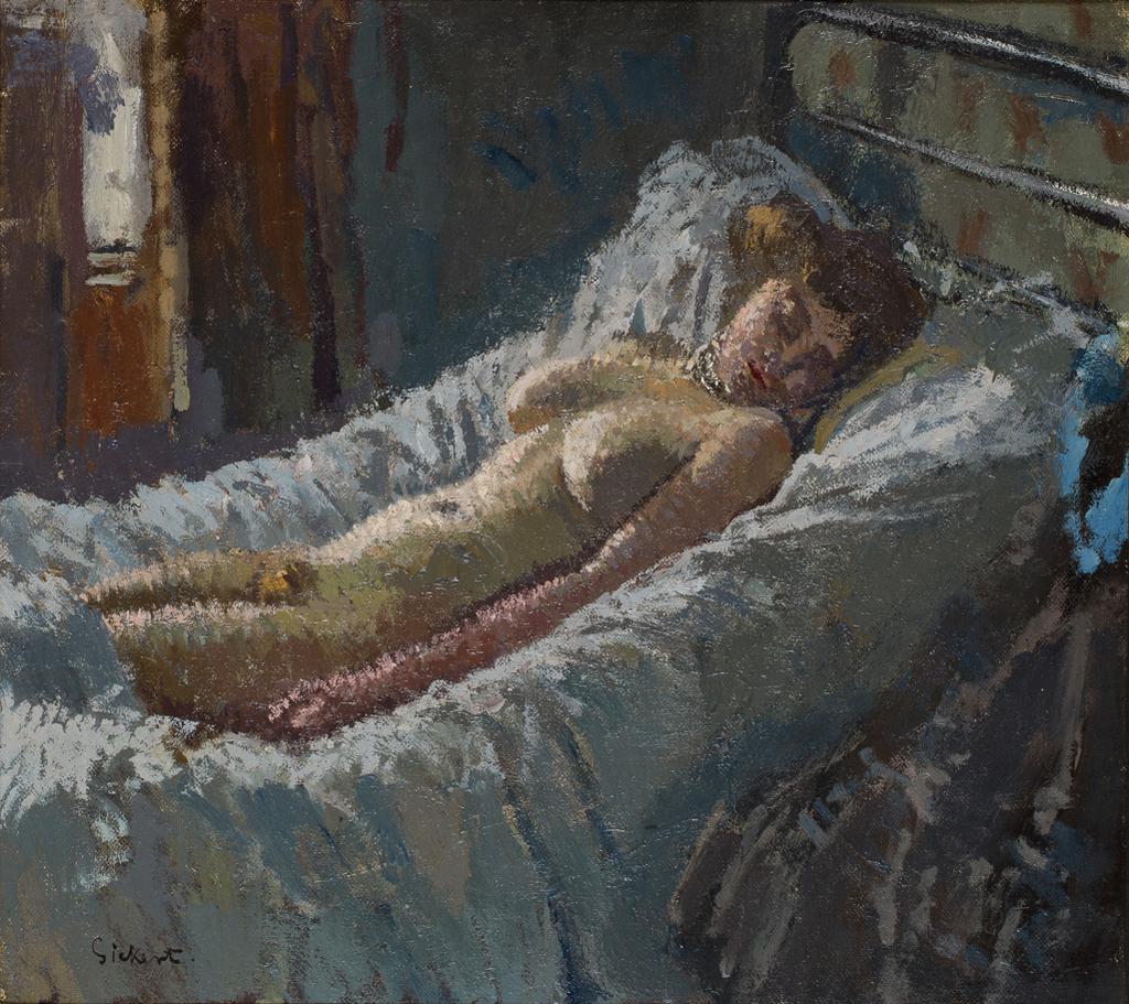 An image of Mornington Crescent Nude. Sickert, Walter Richard (British 1860-1942). Oil on canvas, height 45.7 cm, width 50.8 cm, circa 1907.