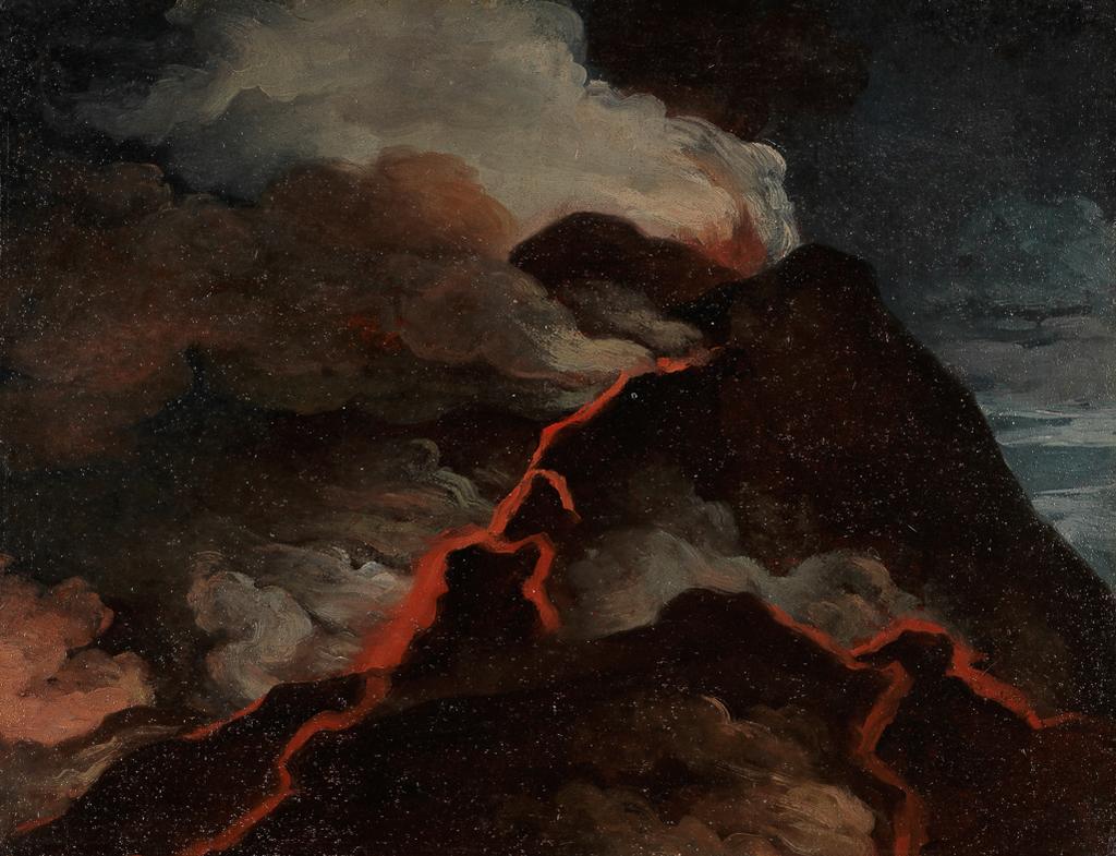 An image of Vesuvius in eruption. Lemonnier, Anicet Charles Gabriel (French, 1743-1824). Oil on paper, height 27.8 cm, width 36 cm, 1779.
