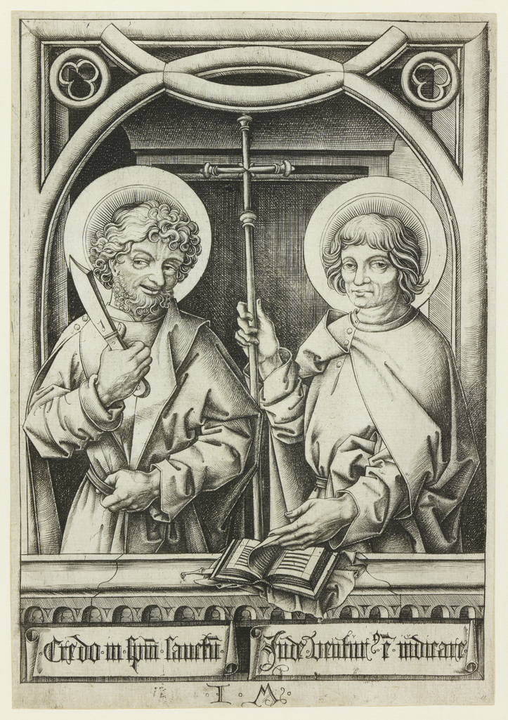 An image of St Bartholomew and St Philip. The Twelve Apostles, in pairs. Meckenem, Israhel van II (German, 1440/45-1503). Engraving, circa 1480-circa 1485. Alternative Numbers:Bartsch; 82. Hollstein (German); 297. Lehrs; 297 i/ii.