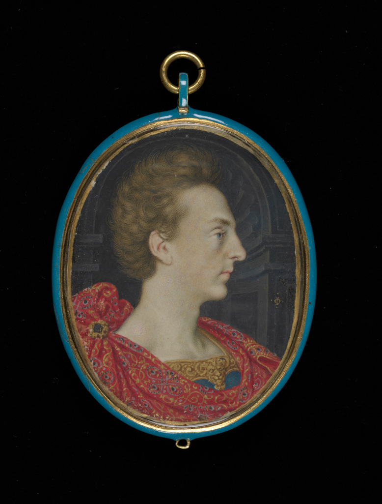 An image of Miniature. Henry Frederick, Prince of Wales 1594-1612. Oliver, Isaac I (British, 1556(?)-1617). Watercolour on vellum on card, height 53 mm, width 40 mm.
