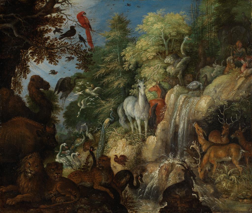 An image of Orpheus with beasts and birds. Savery, Roelant (Dutch, 1576-1639). Oil on copper, height 22.6 cm, width 26.4 cm, 1622.