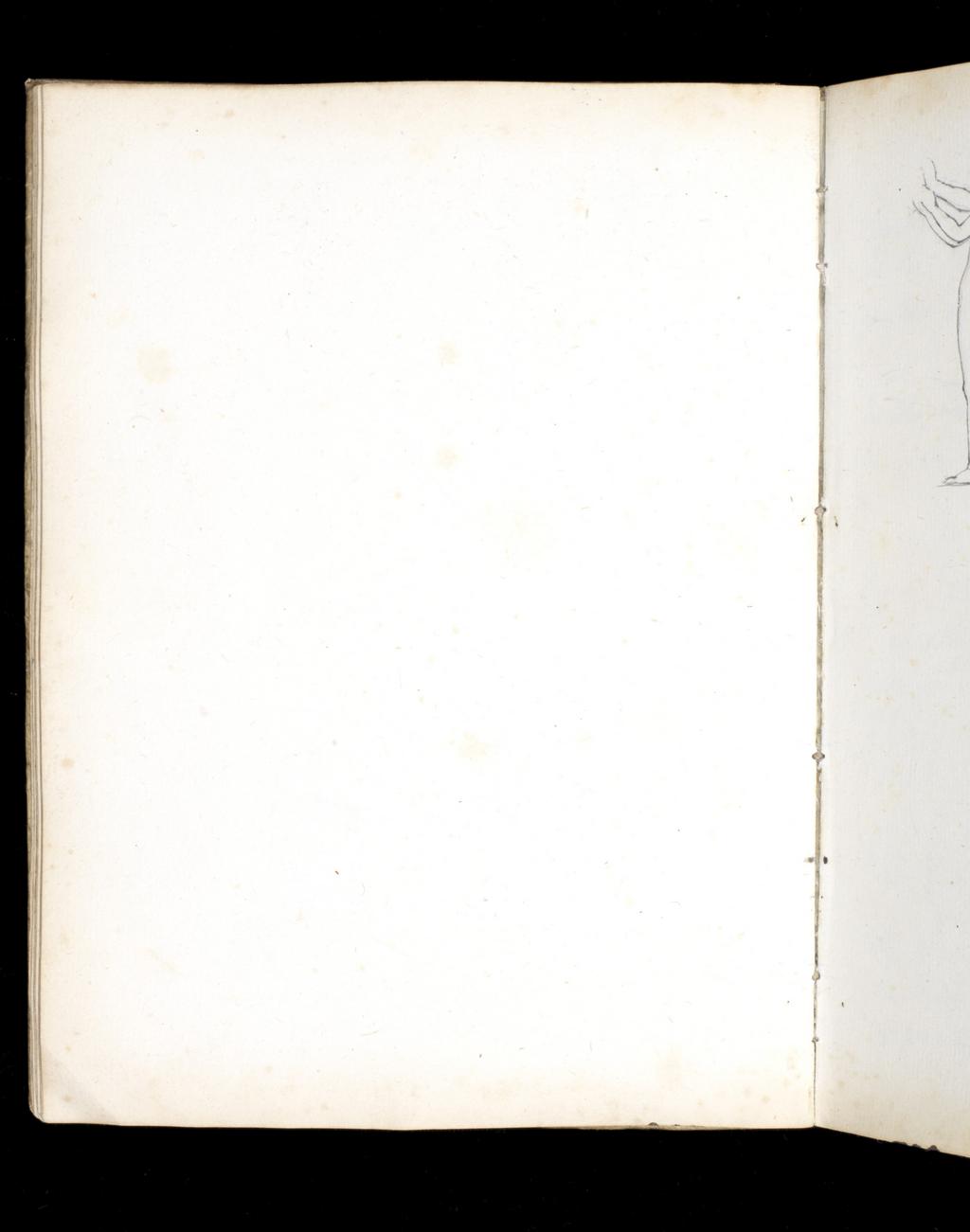 An image of Sketchbook: Motion and Equilibrium of the Human Body. Flaxman, John (British, 1755-1826). Sketchbook bound in ?pig's skin, containing 60 leaves plus two endpapers. Height, leaf, 230 mm, width, leaf, 171 mm; height, cover board, 232 mm, width, cover board, 173 mm.