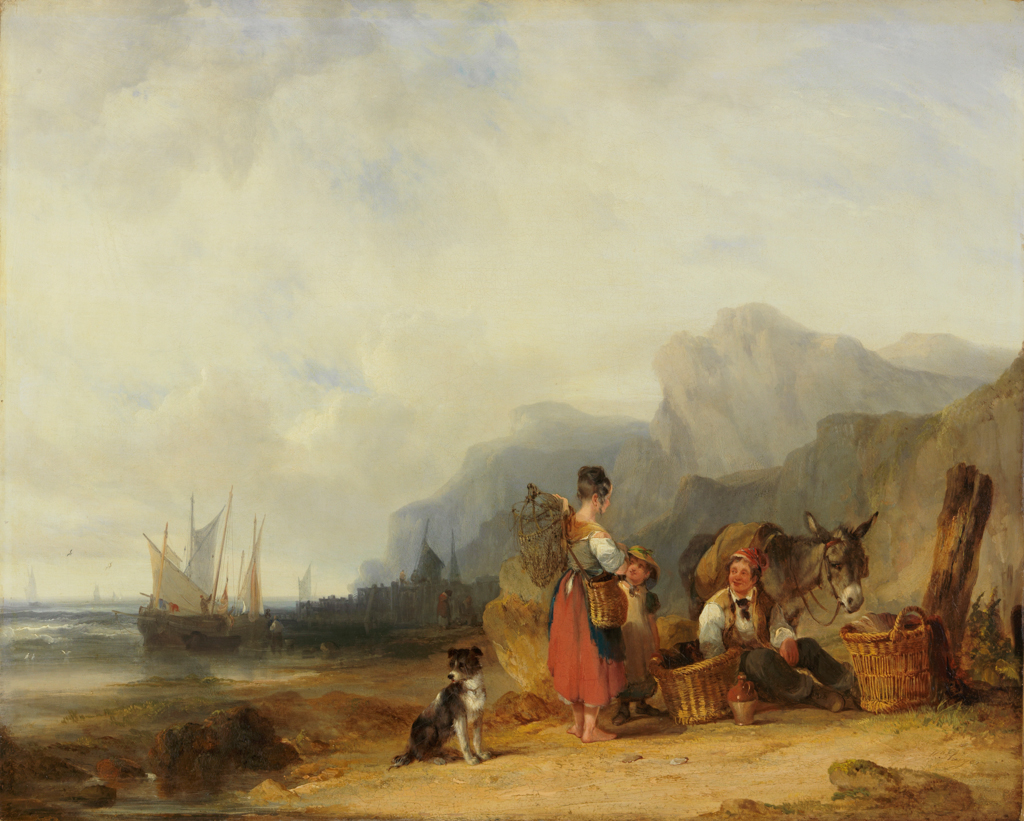 An image of The prawn fishers. Shayer, William (I) (British, 1788-1879). Oil on canvas, height, canvas, 60.9 cm, width, canvas, 75.9 cm, not after 1835.