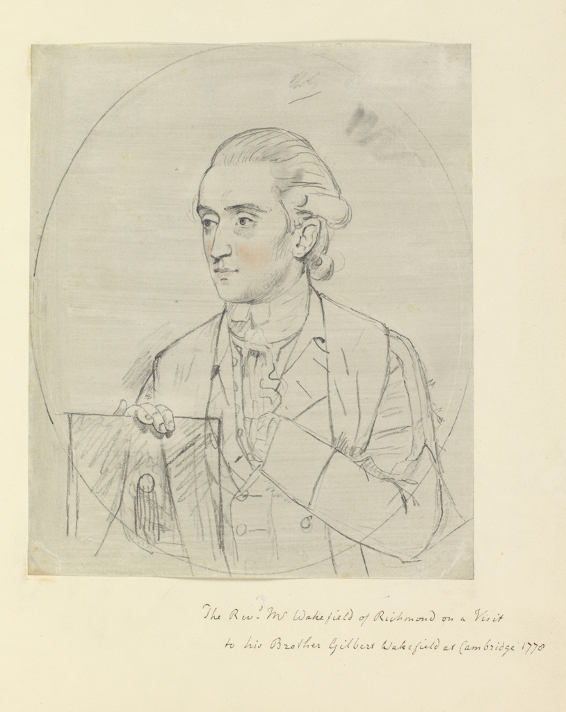 An image of Rev. Wakefield, of Richmond. Downman, John (British, 1750-1824). Black and red chalk with stump, some lines incised with a stylus, on grey prepared paper, attached to mount sheet, height 231 mm, width 192 mm, 1778.