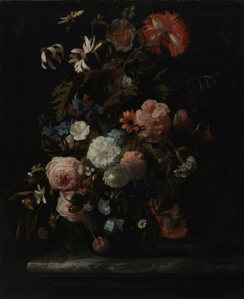 An image of Group of flowers. Verelst, Simon Pietersz. (Dutch, 1644-1710(?)/21). Oil on canvas, height 78.7 cm, width 64.8 cm.